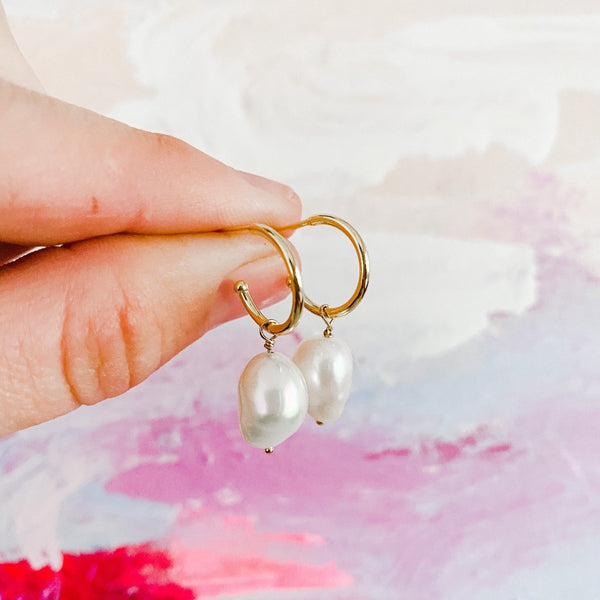 gold pearl hoop earring