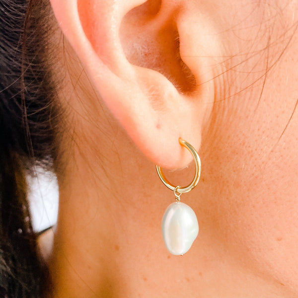 gold pearl hoop earring