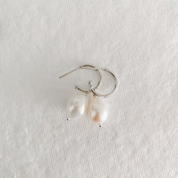 silver pearl hoop earring